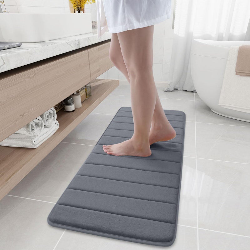 Buganda Memory Foam Bath Mat, 47" x 17", Ultra Soft and Non-Slip Bathroom Rugs, Water Absorbent and Machine Washable Bath Rug Runner for Bathroom, Shower, and Tub, Dark Grey - Image 1
